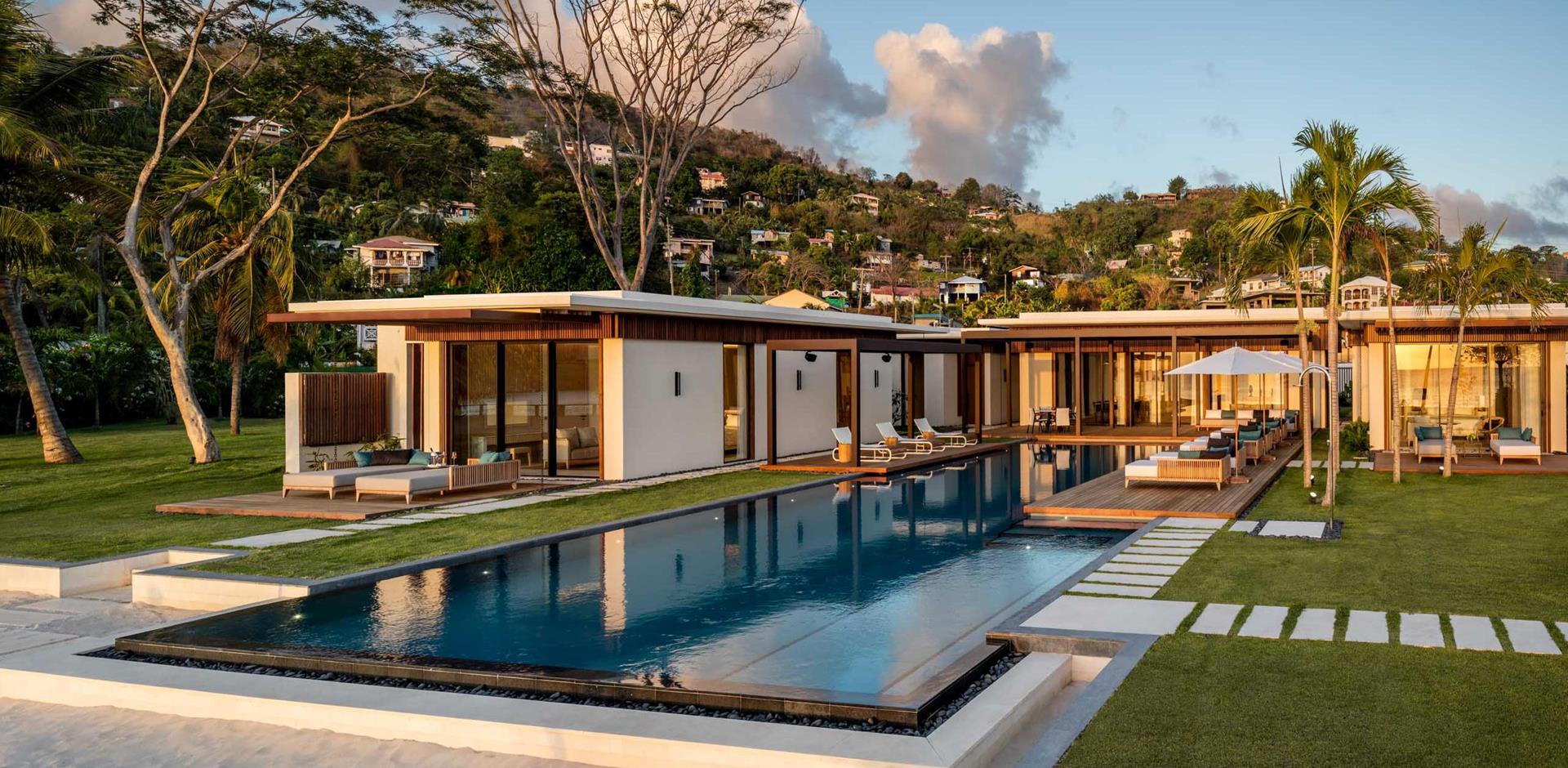 Beachfront Villa Pool and Lawn area, Silversands Grenada