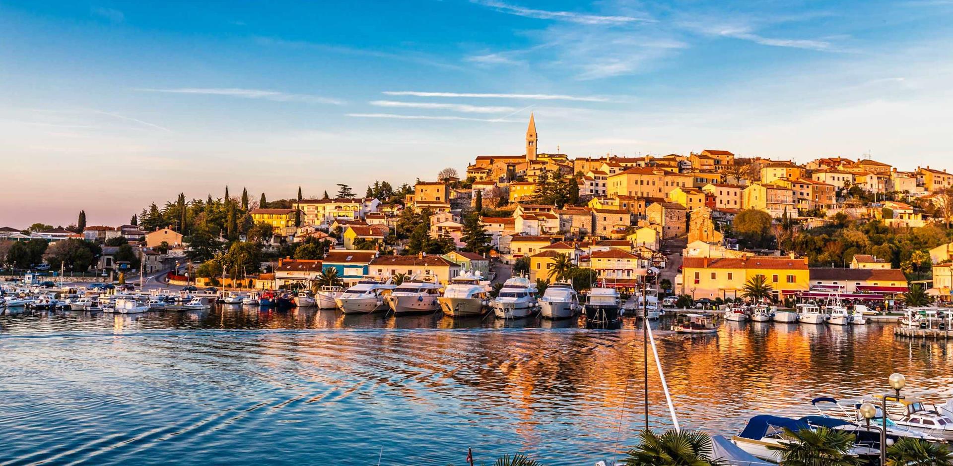 Vrsar Port and Village at sunset, Istria, Croatia, Europe