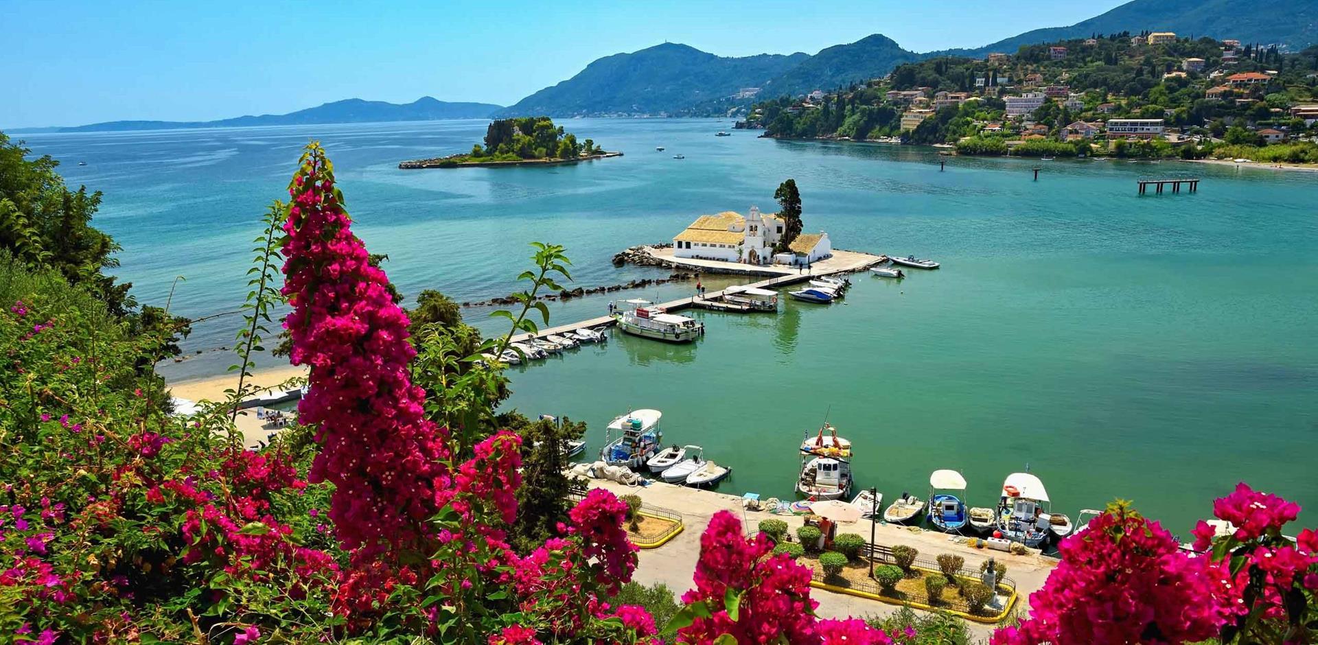 Vlacherna Monastery and Mouse island, Corfu, Greece