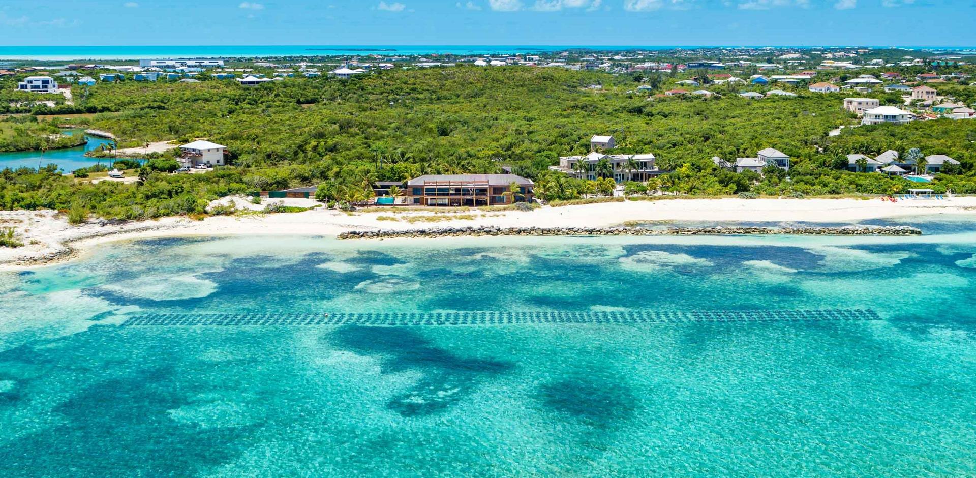 Aerial view of Amber Sands, Turks and Caicos, Caribbean