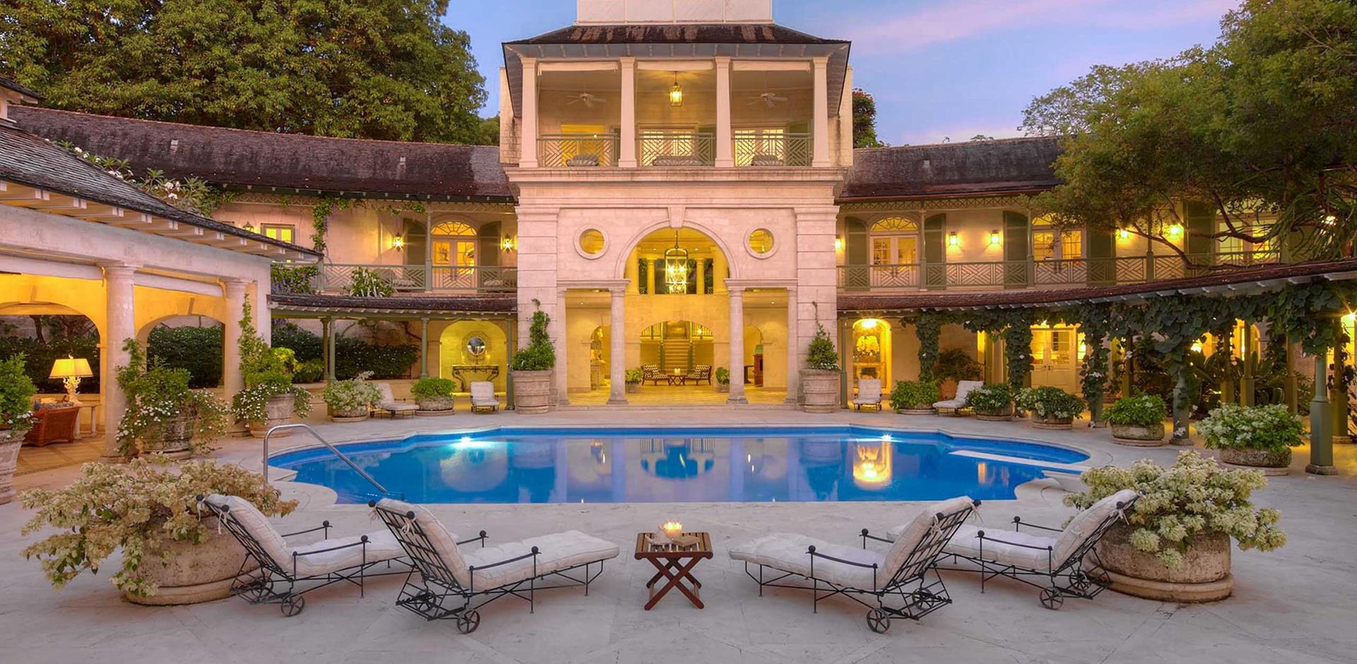 Pool area, Sandy Lane Estate, Barbados, Caribbean