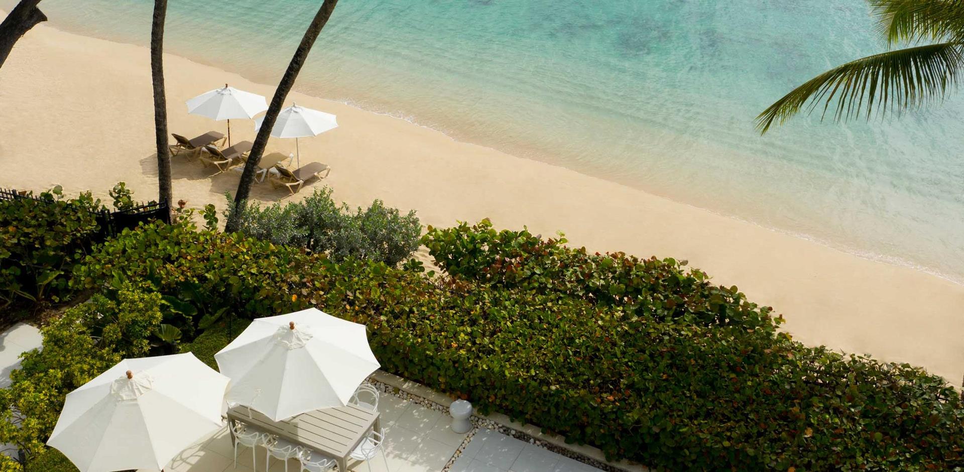 Overhead aerial view of beach and Tropical Sky, Barbados, Caribbean