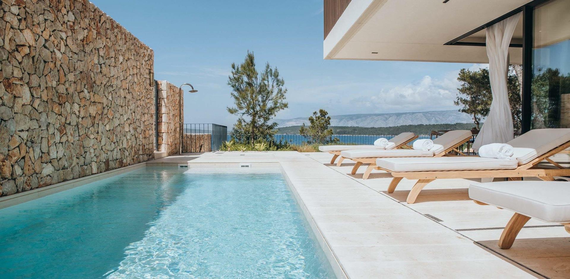 Pool area, Villa Cliff, Hvar Island, Croatia, Europe Pool area, Villa Cliff, Hvar Island, Croatia, Europe