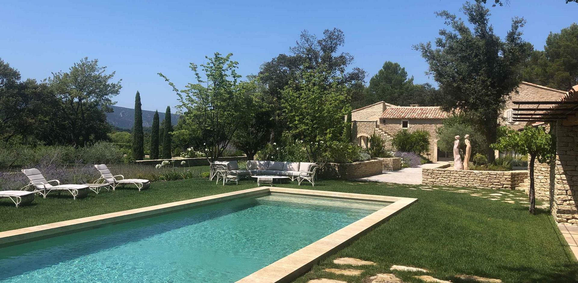Pool area, La Bastide de la Pinede, Provence, France, Europe