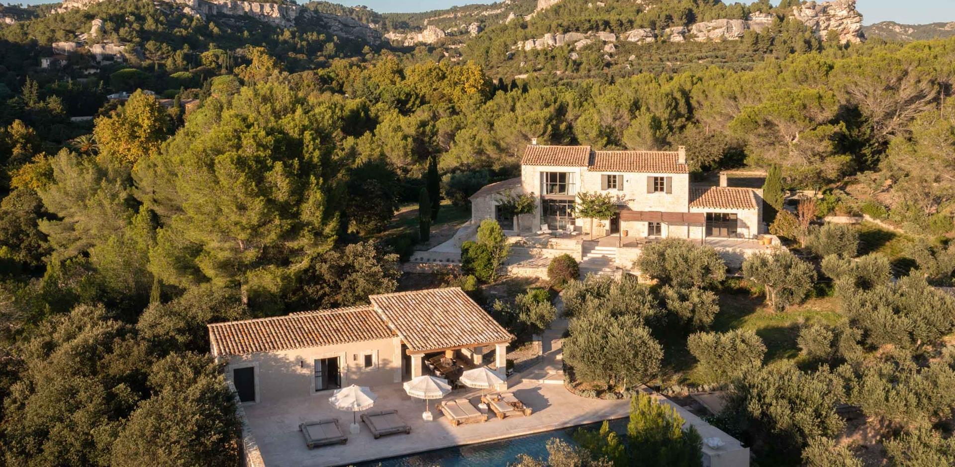 Aerial view of Le Mas des Baux, Provence, France, Europe