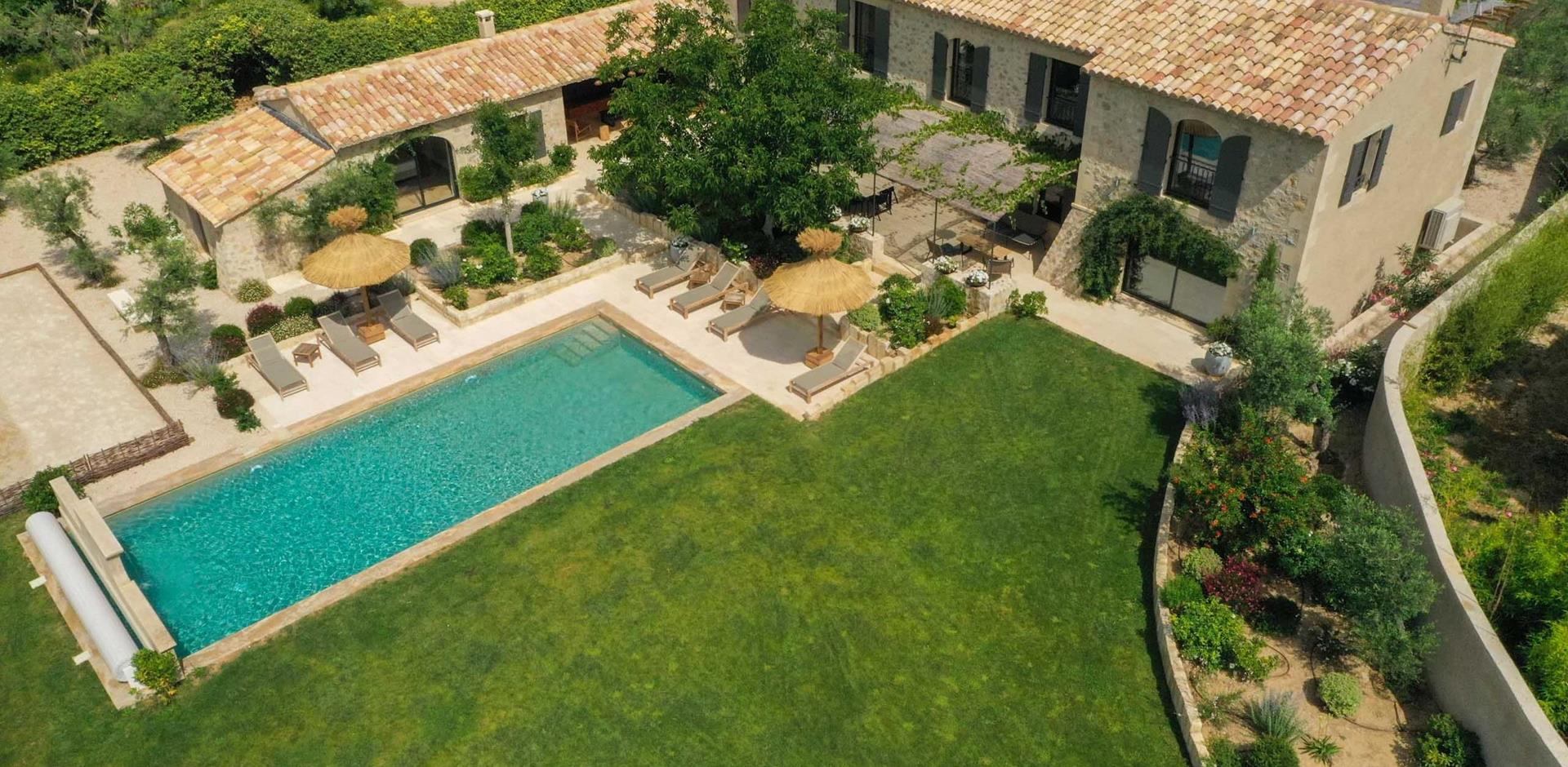 Aerial view, Le Mas des Fleurs, Provence, France