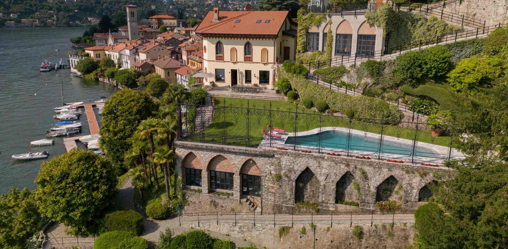 Aerial view, Villa du Lac, Torno, Lake Como, Italy