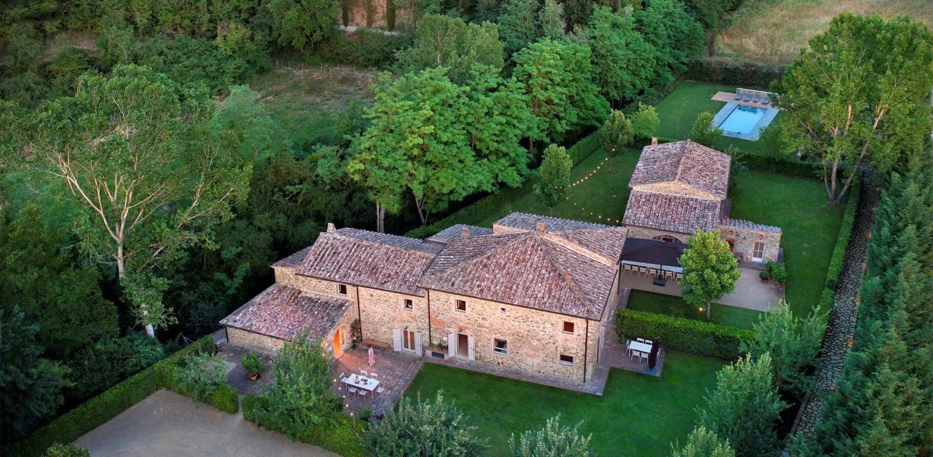Aerial view of Casa Orto Dipinto, Tuscany, Italy, Europe