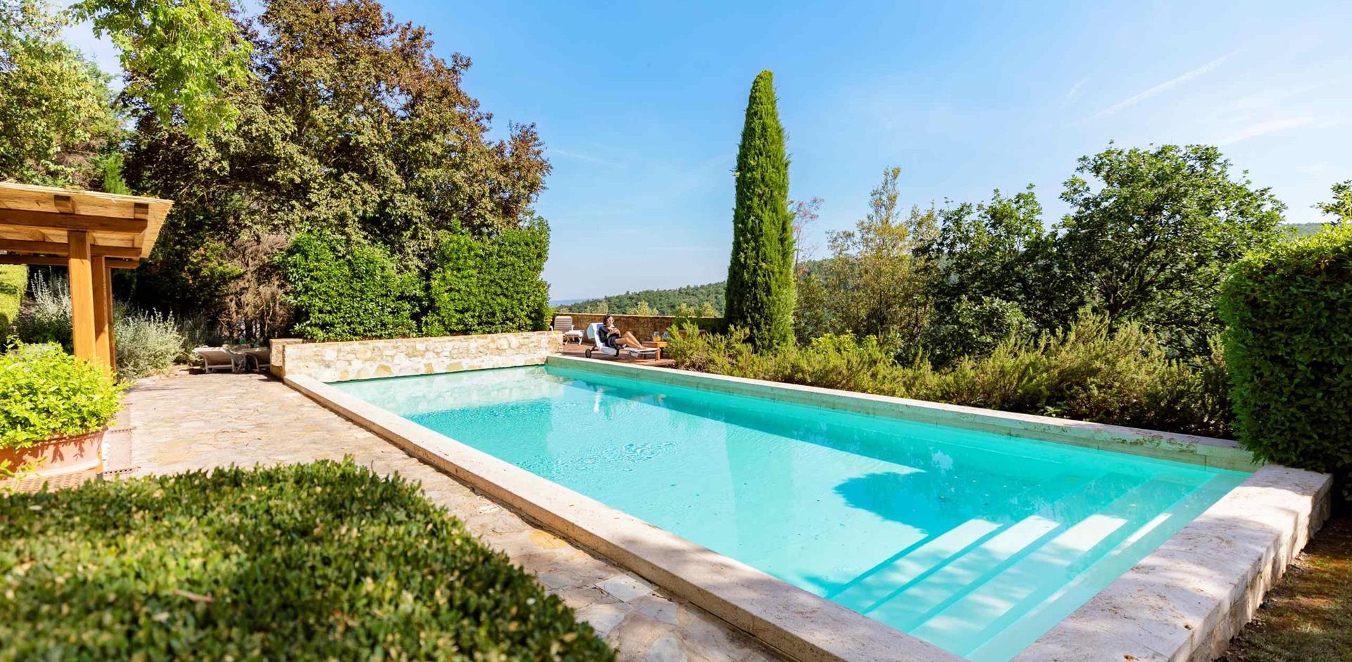 Pool area, Castello di Fighine – Villa Gioia, Tuscany, Italy, Europe