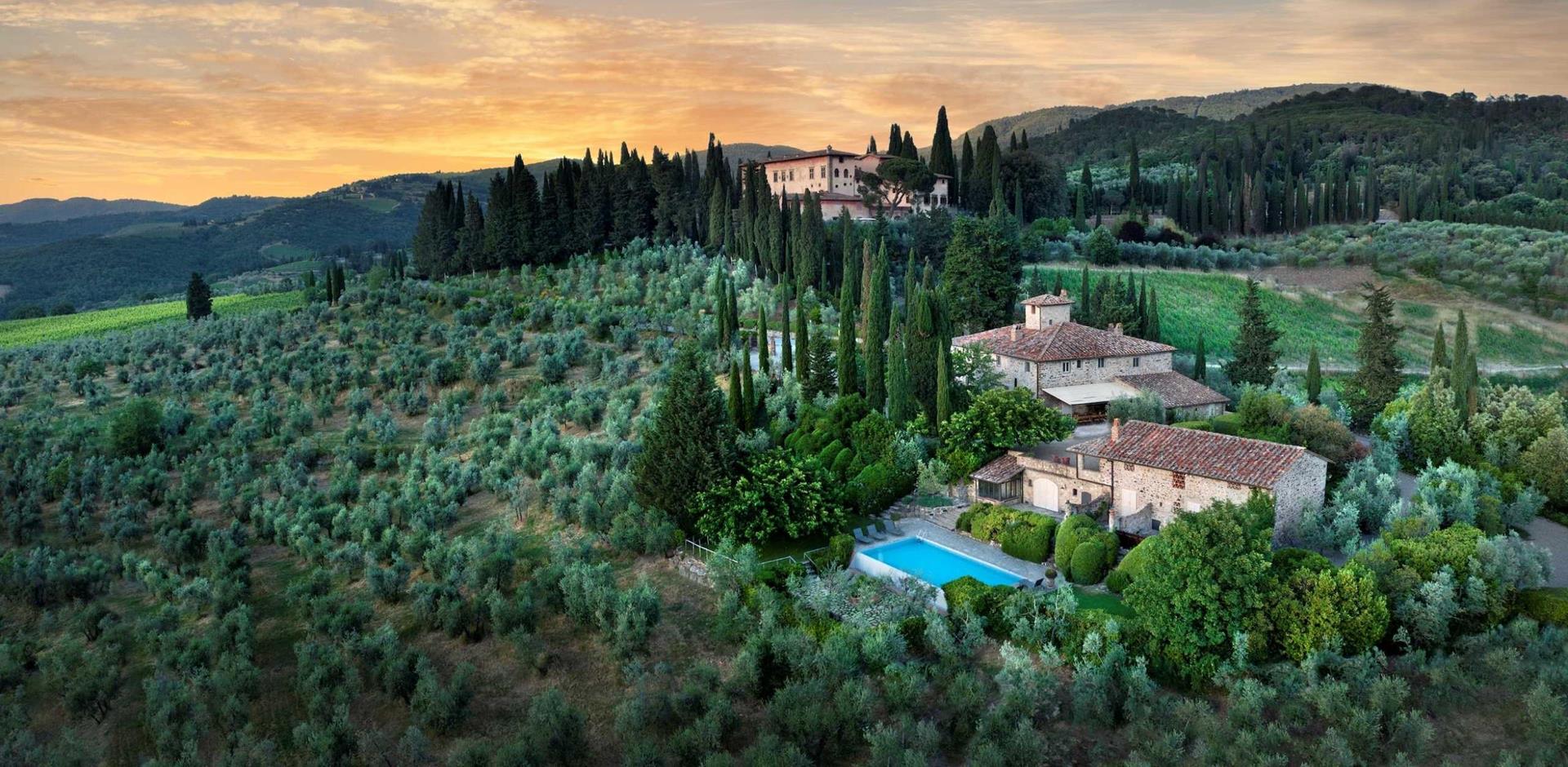 Aerial view, Podere Gherardini, Tuscany, Italy