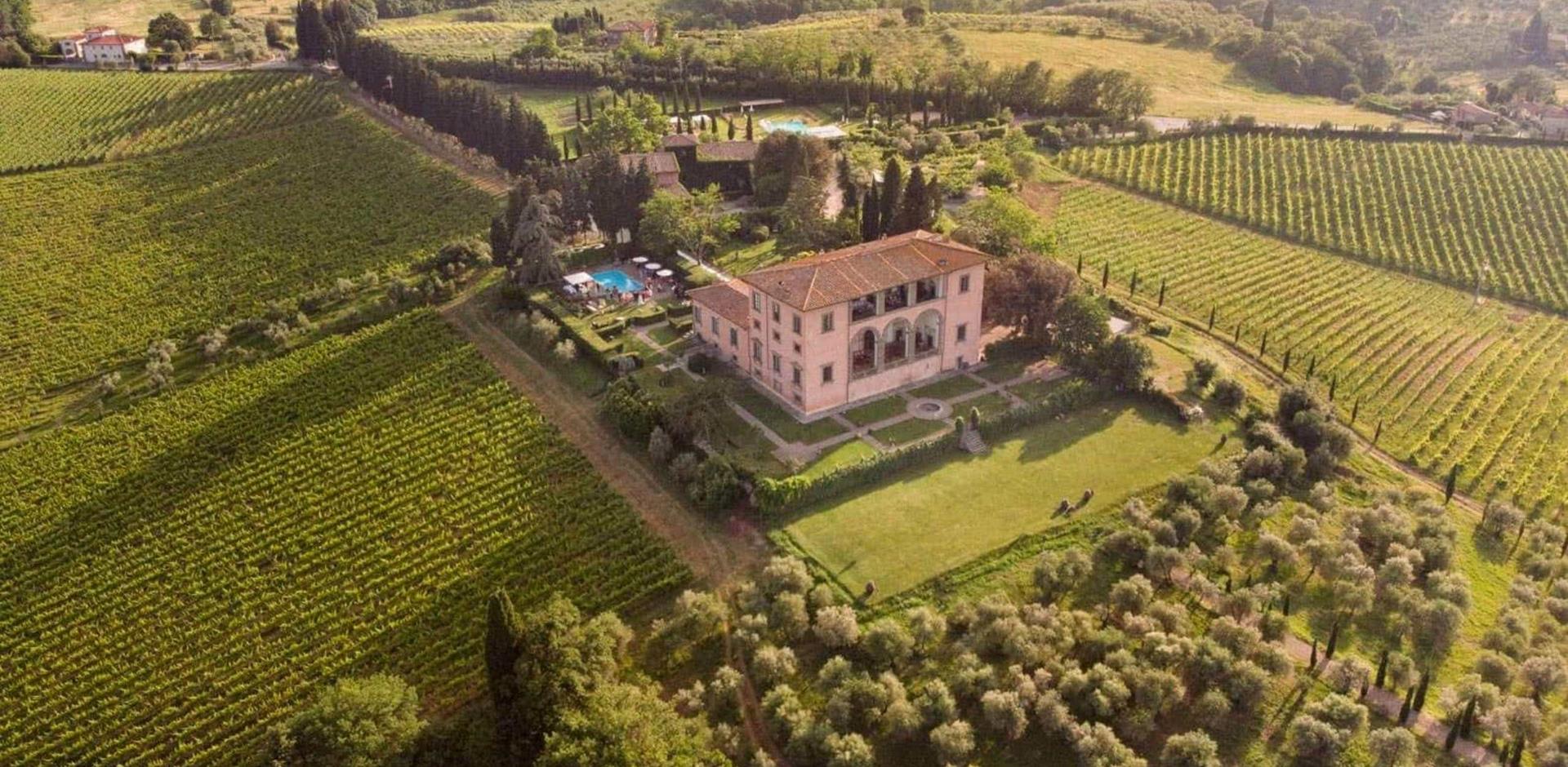 Aerial view, Villa Machiavelli, Tuscany, Italy