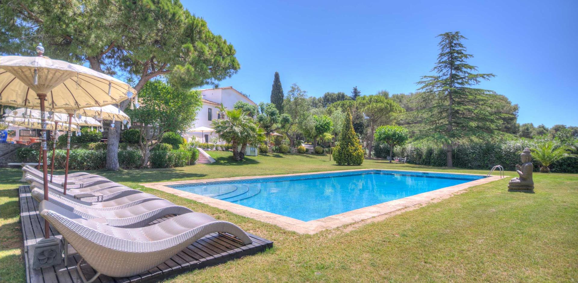 Pool area, Casa Font d'Ambre, Sitges, Catalonia, Spain, Europe